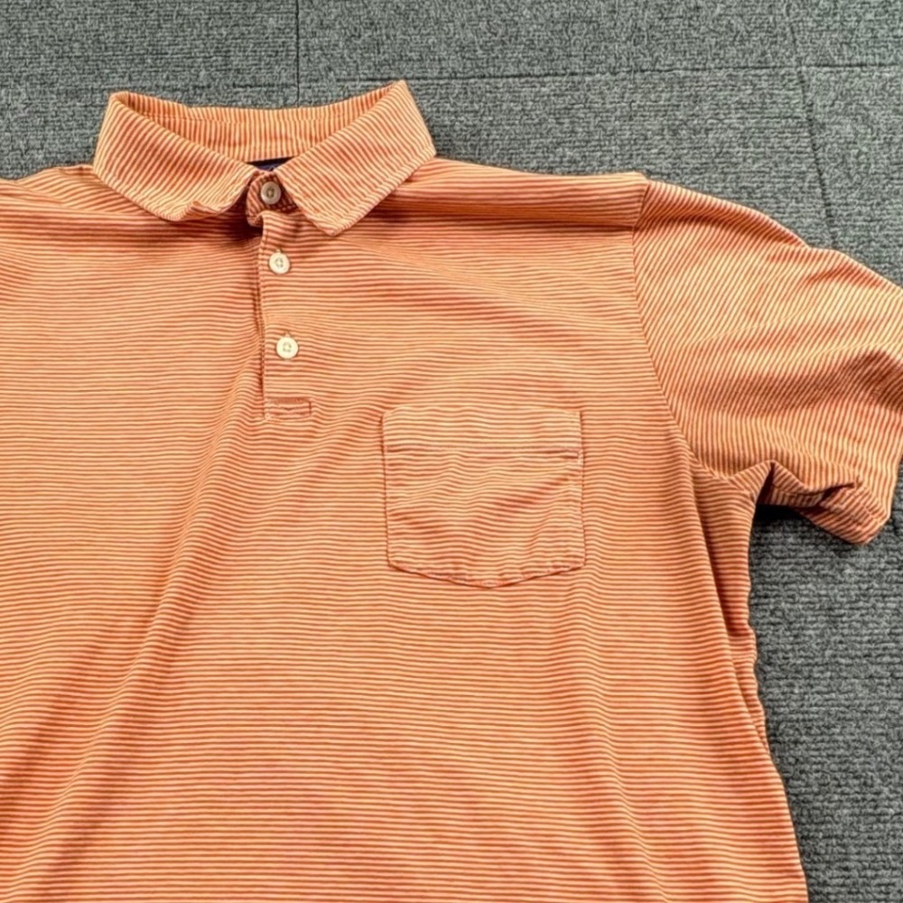 Patagonia Mens Organic Cotton Striped Polo Shirt Orange White Small S Short Slv